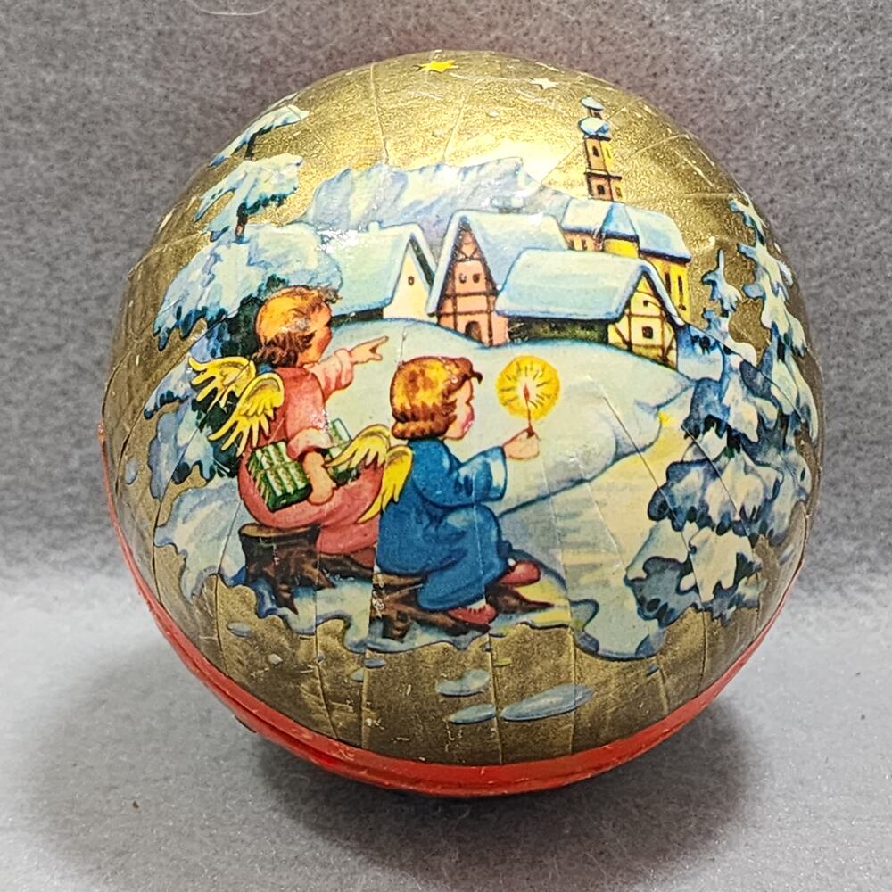 Paper Mache Nesting Tree Ornaments x3 Christmas Candy Holder (B) W Germany Vtg